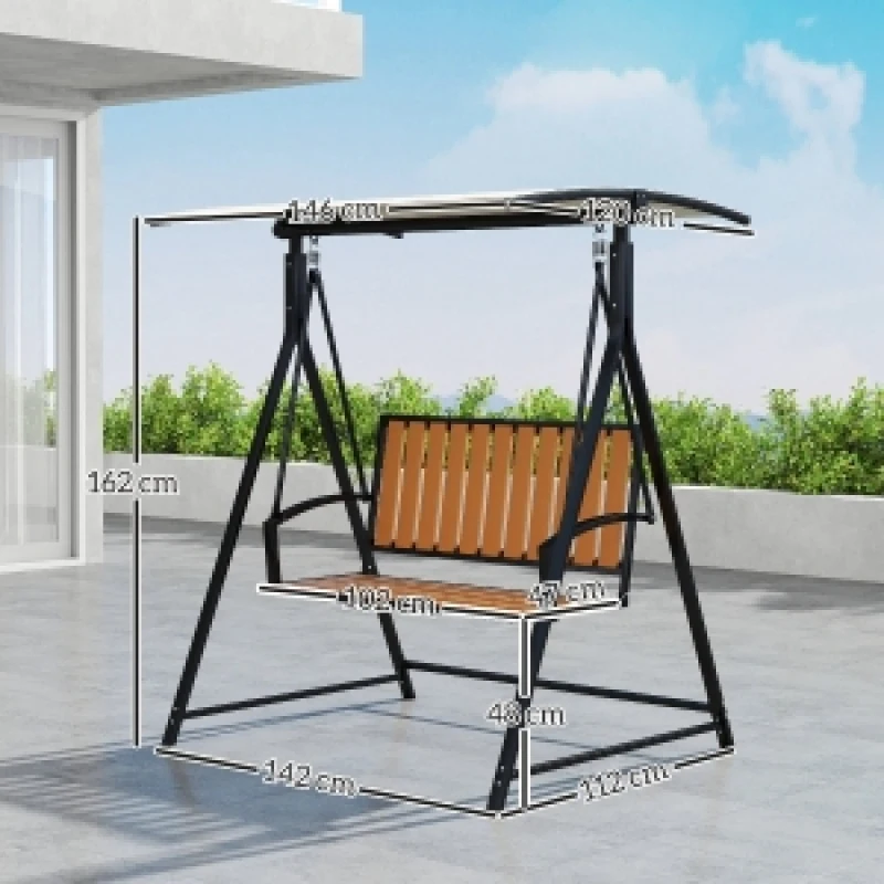 Balançoire avec pare-soleil réglable, balançoire de jardin 2 places, banc balançoire, capacité de charge jusqu'à 240 kg, chaise longue de jardin pour jardin, terrasse, 142 x 112 x 162 cm, noir