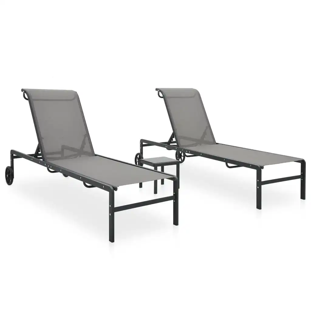 2er-Pack Sonnenliegen aus Textilene und Stahl mit Tisch, langlebige Gartenmöbel, verstellbare Rückenlehne, modernes Design, perfekt für Terrasse, Garten, Poolbereich Image
