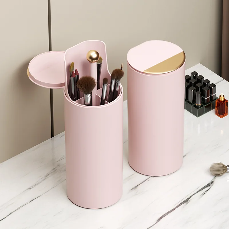 Make-up-Pinsel-Aufbewahrungszylinder zum Aufdrücken, automatischer Lift, staubdichter Deckel, großes Fassungsvermögen für Augenbrauenstifte und Make-up-Pinsel Image