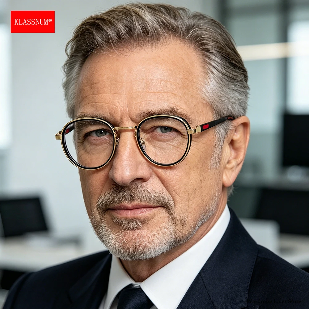 KLASSNUM Herren-Lesebrille mit klaren Gläsern und Blaulichtfilter, Vintage-Lupenbrille für Männer +1,0+1,5+2,0+2,5+3,0+3,5 Image