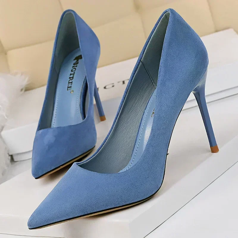 Frauen 9 cm High Heels Tägliche Party Bunte Wildleder Pumps Weibliche Scarpins Stiletto Abend Bankett Rot Gelb Schuhe Plus Größe 34-43