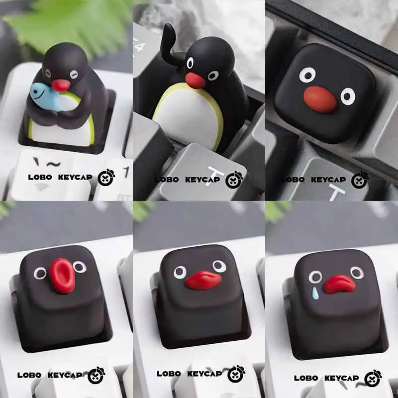 Lustige Pingu-Serie, mehrere Ausdrücke, niedliche mechanische Tastatur im Pinguin-Stil, ersetzt Tastenkappe, Harzmaterial, Esc-Peripherie-Geschenke Image