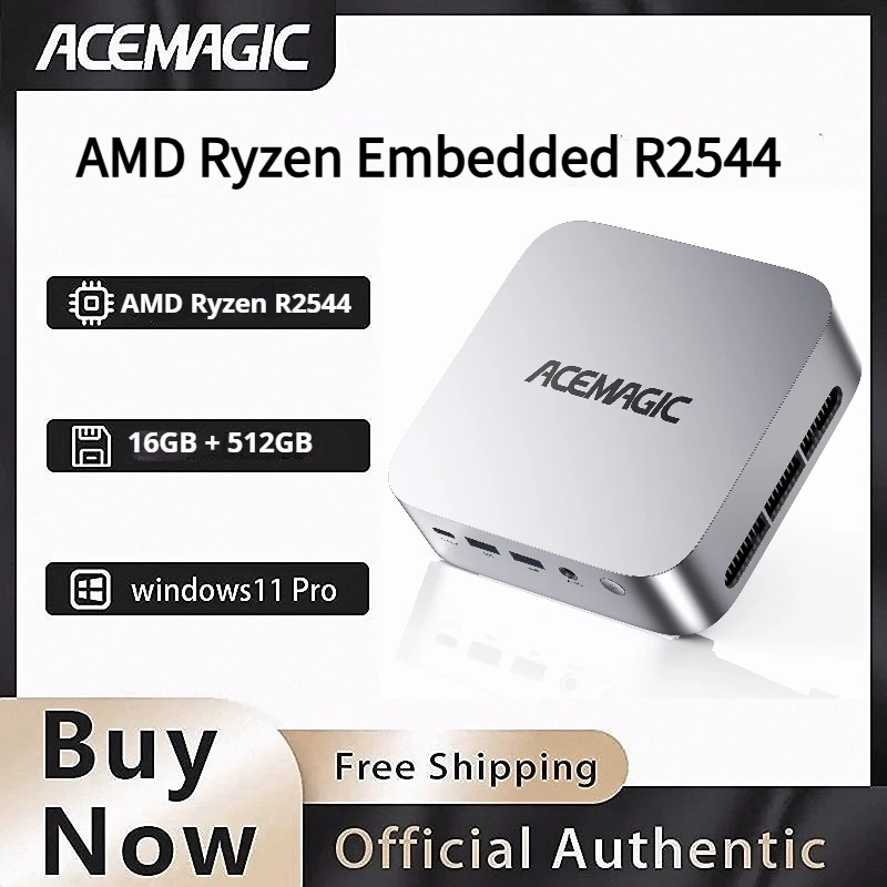 ACEMAGIC AMD Mini-PC Ryzen Embedded R2544 16GB RAM 512GB SSD Windows 11 Pro Desktop-Computer Dreifach-Monitor 4K-Anzeige Ethernet