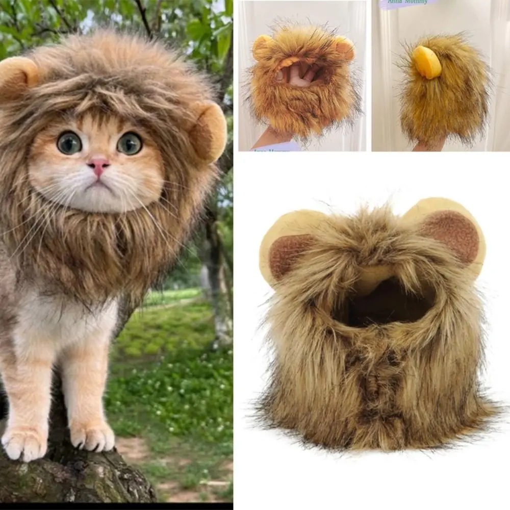 Lustige Katzenmütze, handgefertigt, raffiniert, elastisch, für Haustiere, Party, Cosplay, Kopfbedeckung, Fotoshooting, Requisiten, Löwenform, Welpen, Kätzchen, Strickmütze