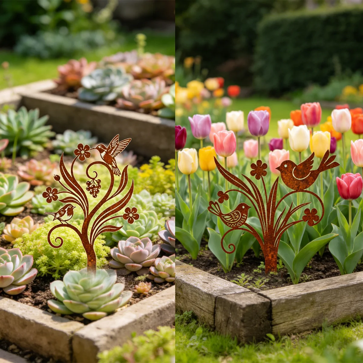 1 piquet décoratif de jardin en fer, style rustique, panneau de jardin à motif d'oiseau, décoration florale de jardin en métal, sculpture d'oiseau de jardin en métal, ornement d'art de jardin,