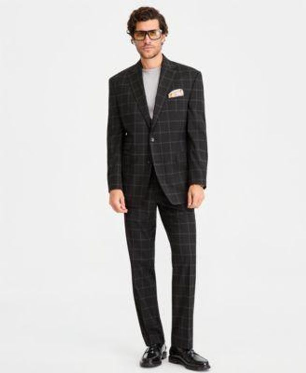 Classic Fit Windowpane Suit Separates - Black - Tayion Collection Jackets