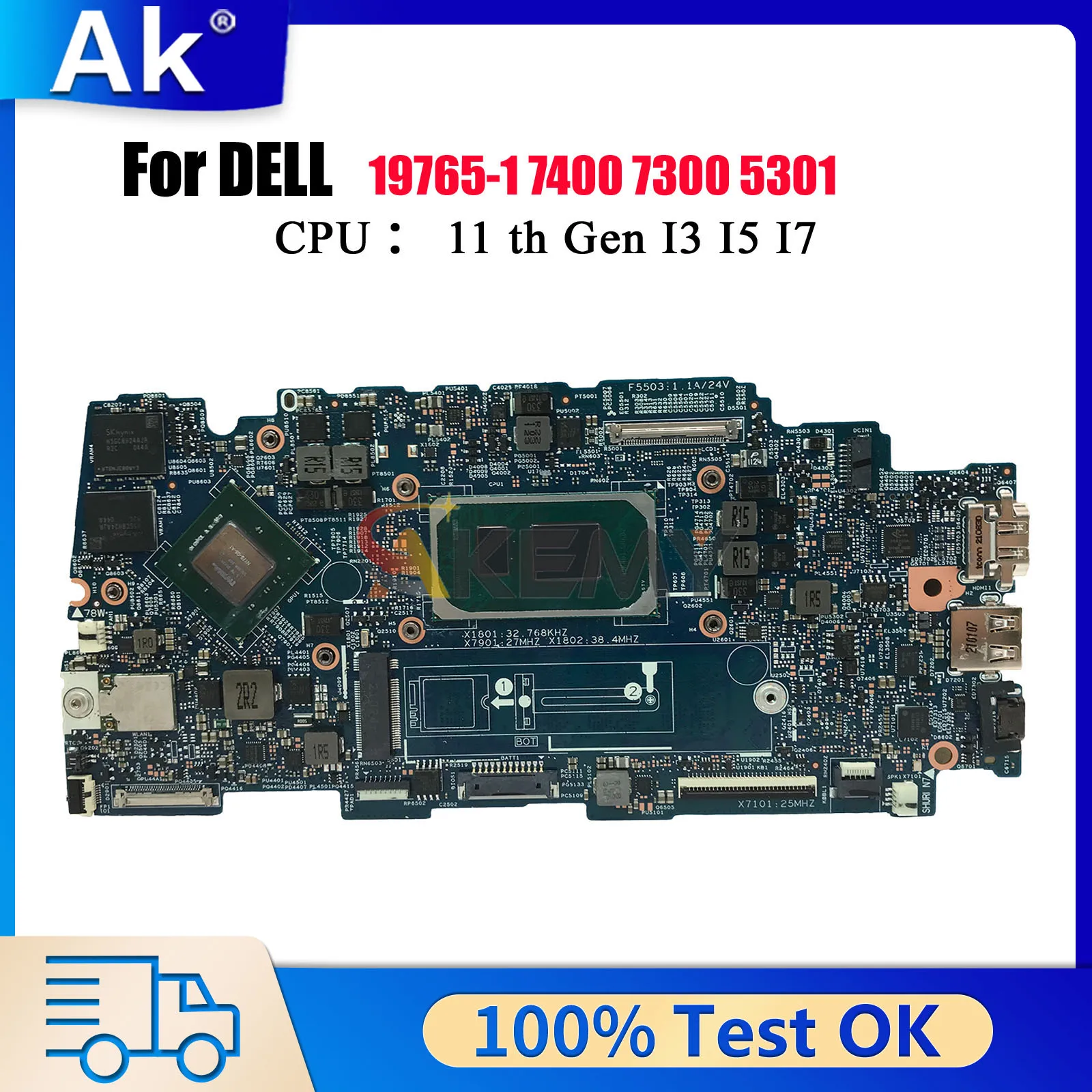 Carte mère 19765-1 pour Dell Inspiron 7400 7300 Vostro 5301 09298W 09750J 09JX16 0X49H6 avec processeur i3 i5 i7 100% entièrement testé