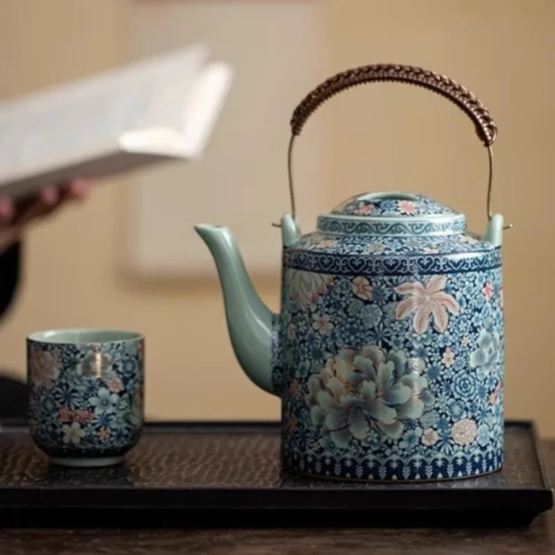 Ceramic Teapot Large Capacity Kettle Filtered Handlebar Chinese Style Retro Teapot Household Kung Fu Tea Home Kitchen Water Ware