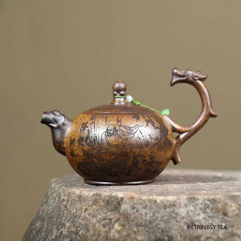 Tradition Yixing Purple Clay Teapot Handmade Dragon Pattern Tea Pot Beauty Kettle Household Teaware Chinese Zisha Tea Set 280ml