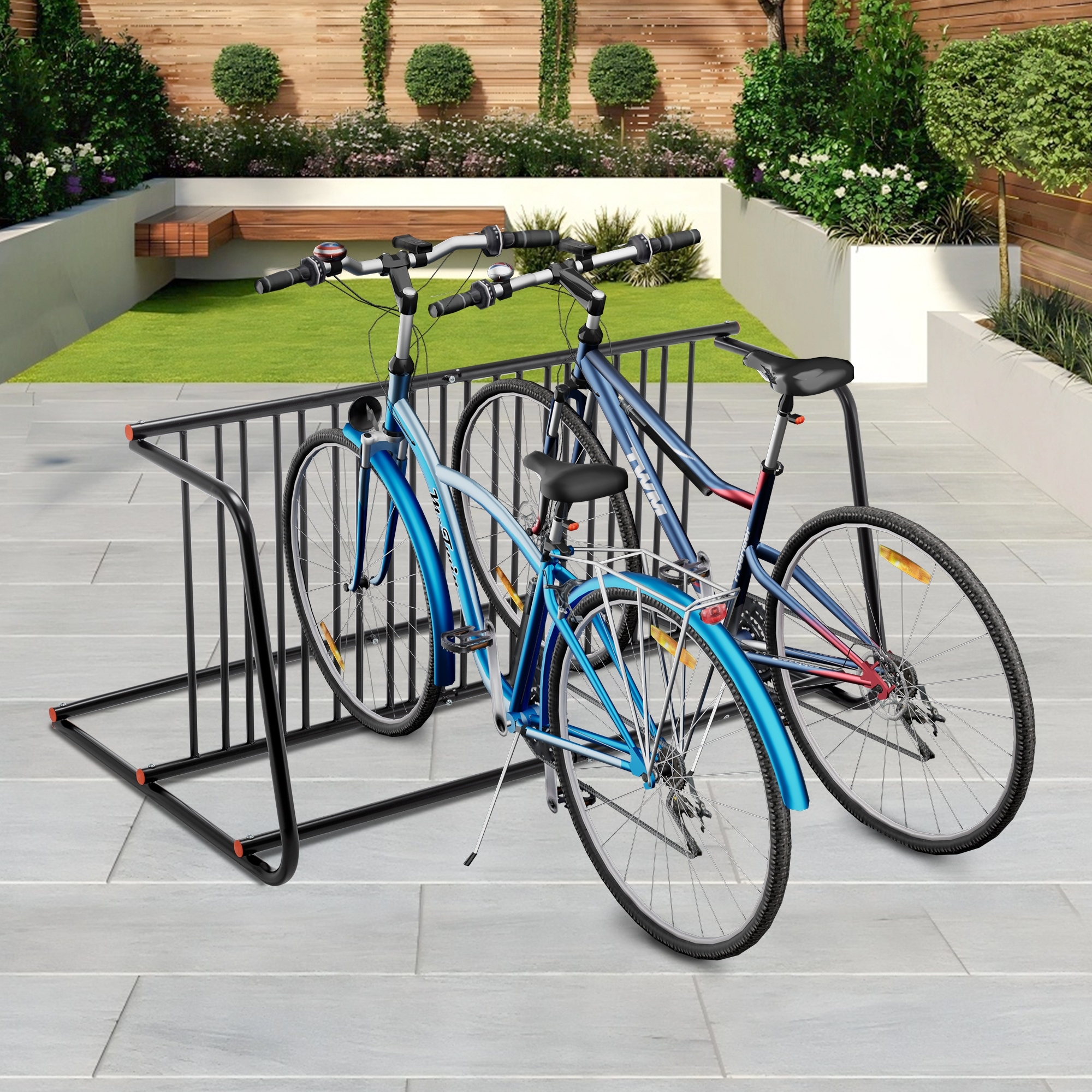 Roomfitters 10-Bike Floor Bike Rack, Heavy Duty Metal Commercial Grid Bicycle Parking Stand for Garage and Storefront, Black