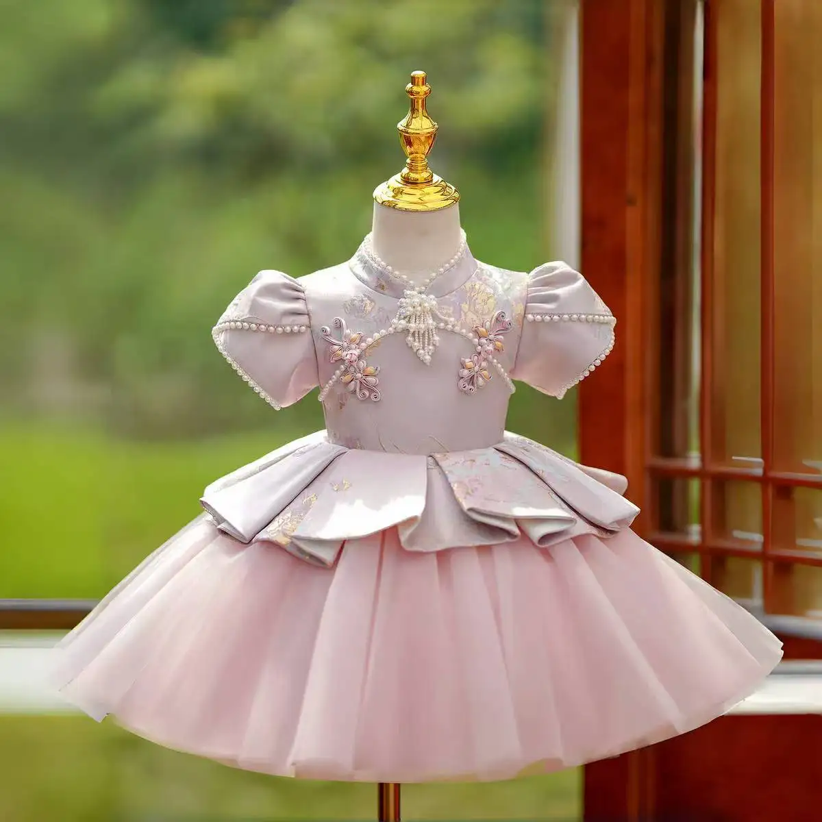 Dreamy Vow D177 Elegant Pink Girl Dress Peals Chinese Style Princess Kids Wedding Birthday Festival Party Pageant Formal Gown