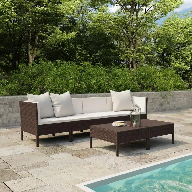 vidaXL Ensemble de meubles de jardin en résine tressée marron, 6 pièces, pour terrasse, jardin, salon de jardin