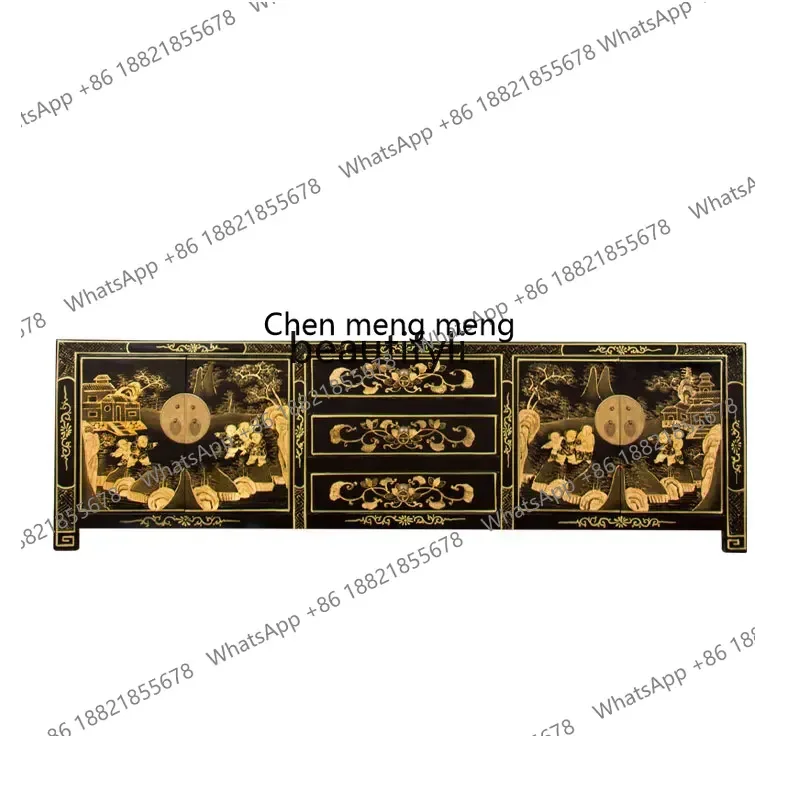 SS8350 meubles chinois meuble TV en bois massif, meuble de rangement rétro et ancien, meuble court traditionnel peint en or, meuble décoratif