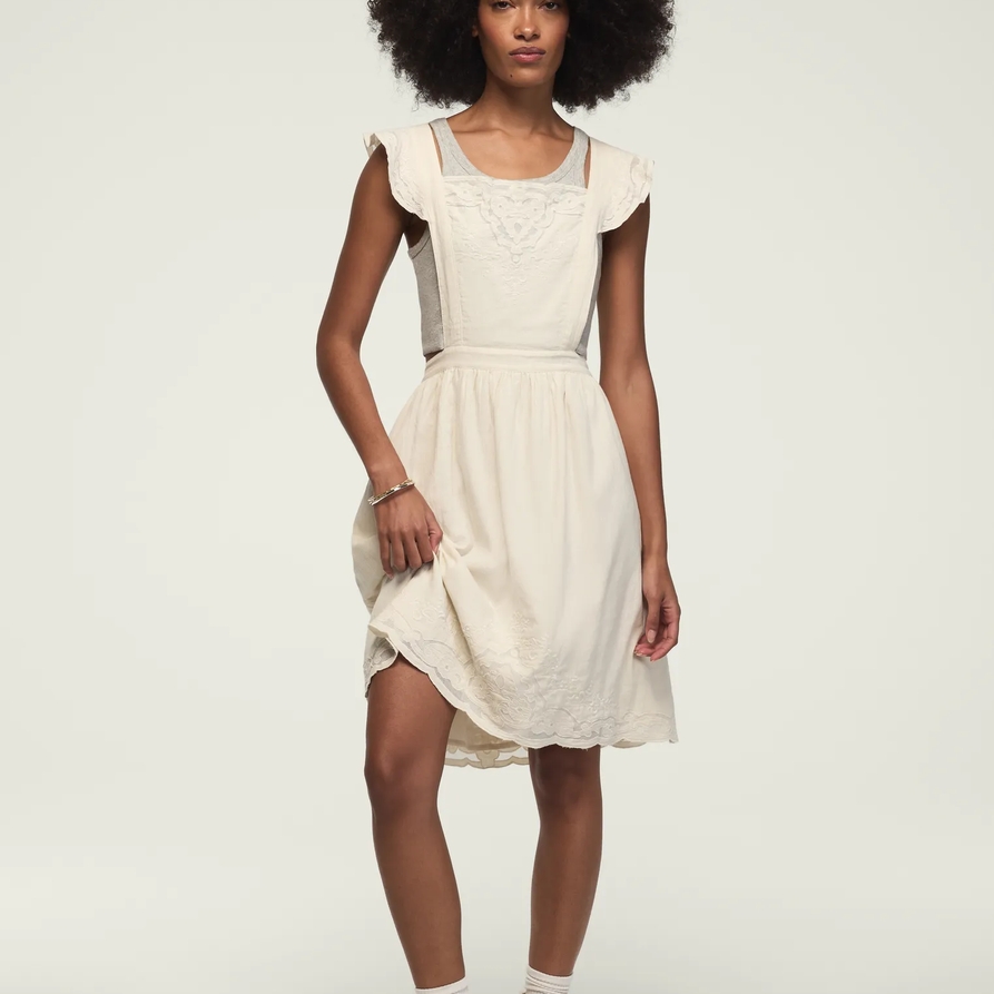 Lucky Brand Embroidered Mesh Apron Mini Dress - Women's Clothing Dresses Mini Dress in Gardenia, Size XL