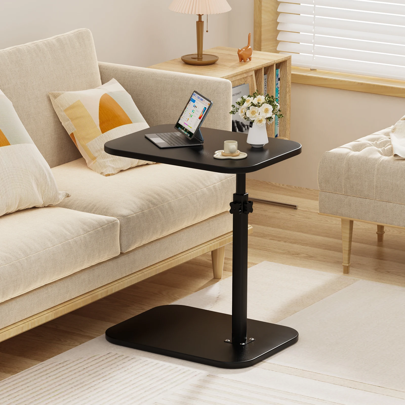 Kleiner Holz-Beistelltisch/Couchtisch/Sofatisch: C-förmig, höhenverstellbar, tragbarer Laptopständer für Wohnzimmer/Schlafzimmer