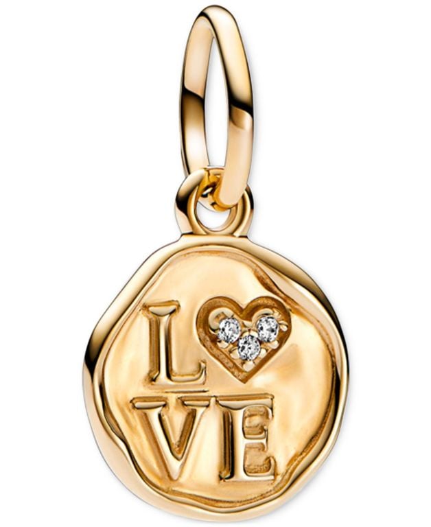 Cubic Zirconia Love Dangle Charm - Metallic - Pandora Necklaces