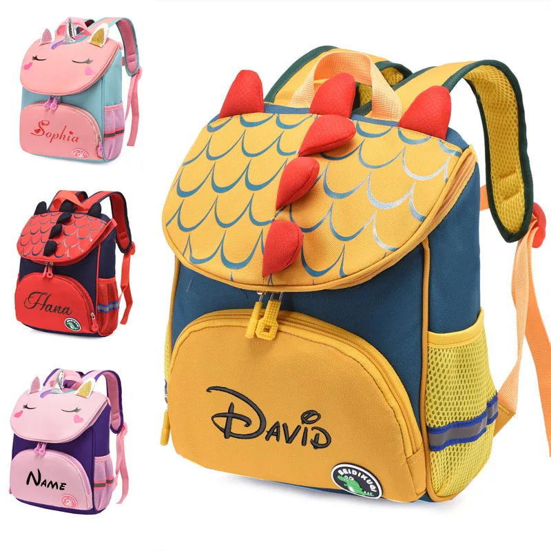 Sac à dos brodé personnalisé pour enfants, sacs d'école de dinosaure, sac à dos de retour à l'école pour enfants en bas âge, sacs de livres, sac à dos de voyage