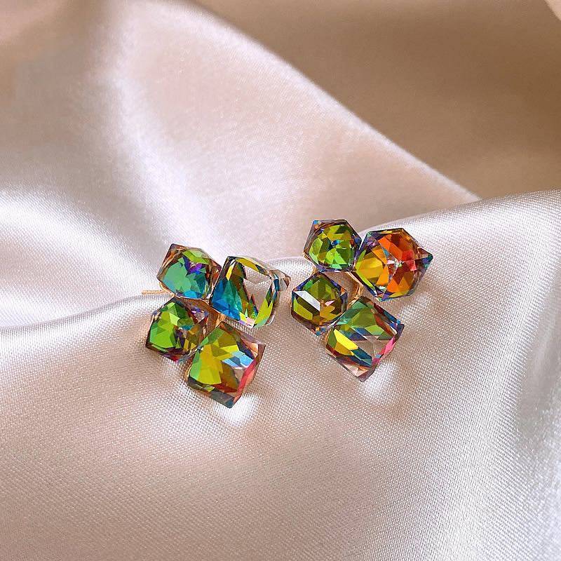 Colorful Crystal Geometric Square Earrings For Women Unique Statement Fashion Jewelry d