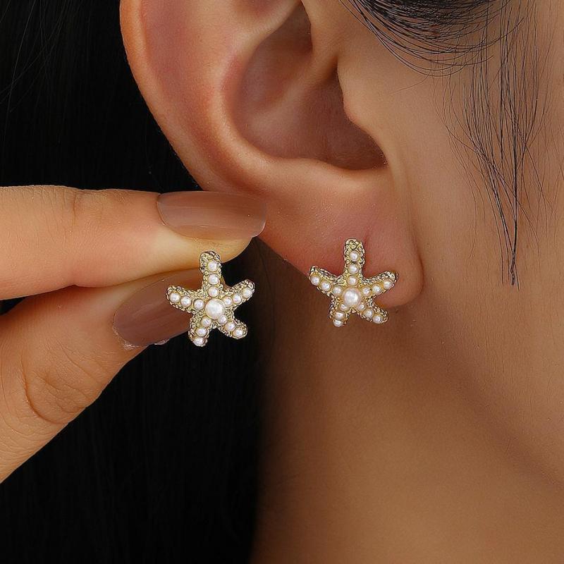 Vintage Pearl Starfish Stud Earrings Boho Beach Jewelry For Women Summer Gift Vintage Pearl Starfish Stud Earrings Boho Beach Jewelry For Women Summer Gift