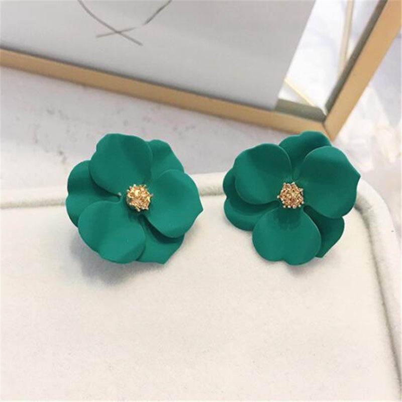 BloomGrace Double Floral Dangle Earrings For Women Flower Dangle Earrings, Korean Earrings, Beach Party Jewelry green
