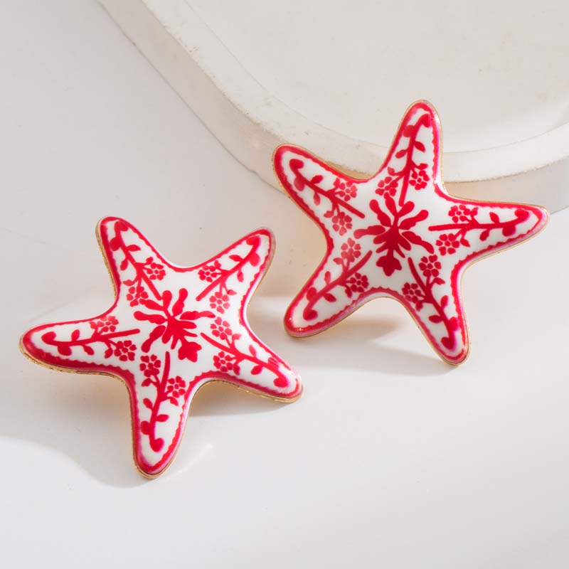 Colorful Enamel Starfish Stud Earrings For Women Beach Vacation Statement Jewelry red