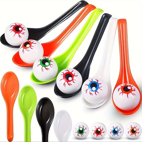 Halloween-Löffelrennen-Spielset, 10-teiliges Kürbis- und Augapfel-Eier-Staffelspiel für Kinder, Halloween-Partyspiele, Aktivitäten im Klassenzimmer, Karneval, Familienspaß und Gastgeschenke