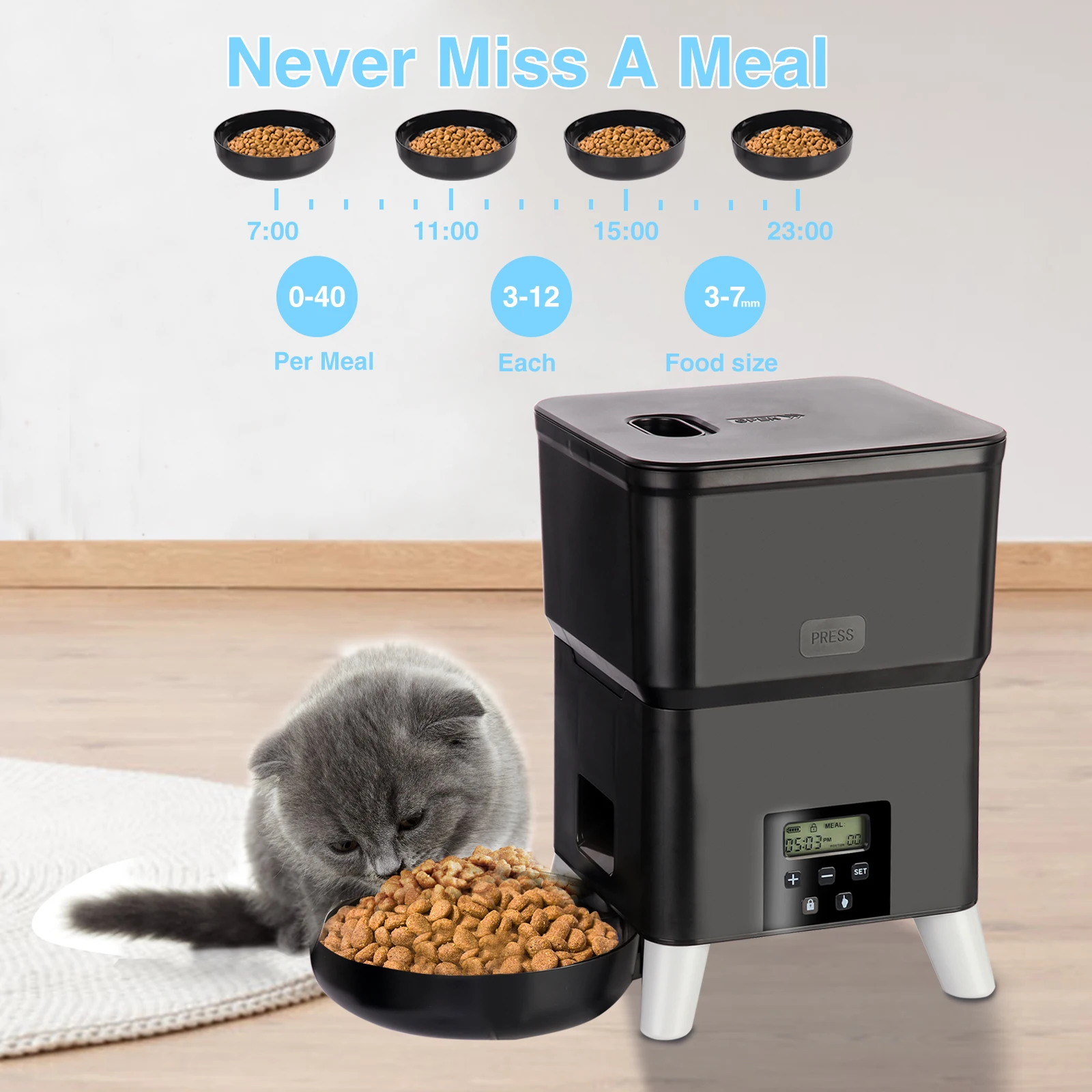 Distributeur automatique de nourriture pour chat 2L, distributeur de nourriture pour chat intelligent programmable, distributeur automatique de nourriture pour chien enregistrable