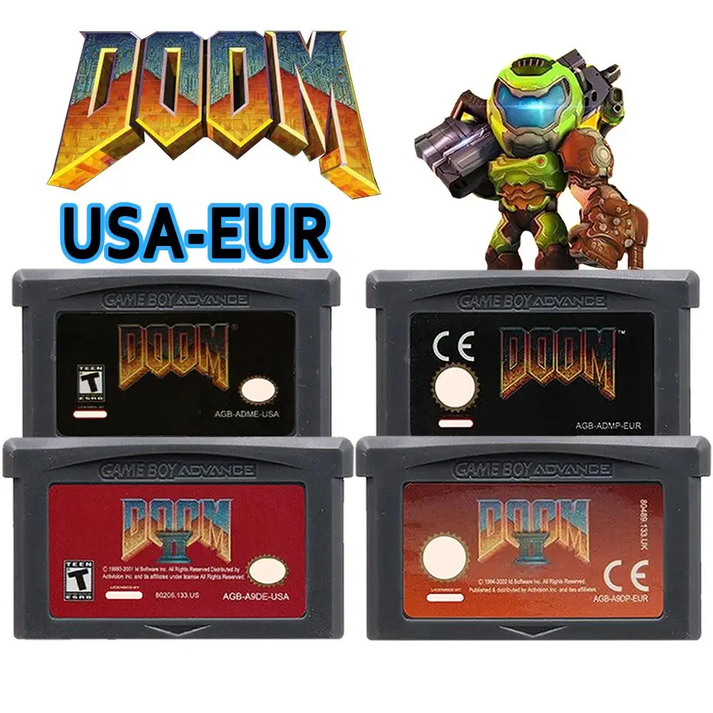 Cartouche de jeu GBA, série Doom, cartouche de jeu de la série DOOM, carte de console de jeu vidéo 32 bits, DOOM 1, DOOM 2
