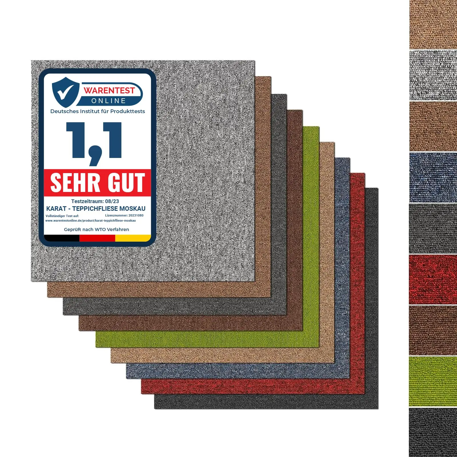 Teppichfliesen Moscow 50x50 cm Selbstliegend Grau 9 Farben Bodenfliesen Teppich Modular Klicksystem Schlingenflor Rutschfest Schalldämmend Büro Hotel Gewerbe & Wohnbereich Nutzungsklasse 31