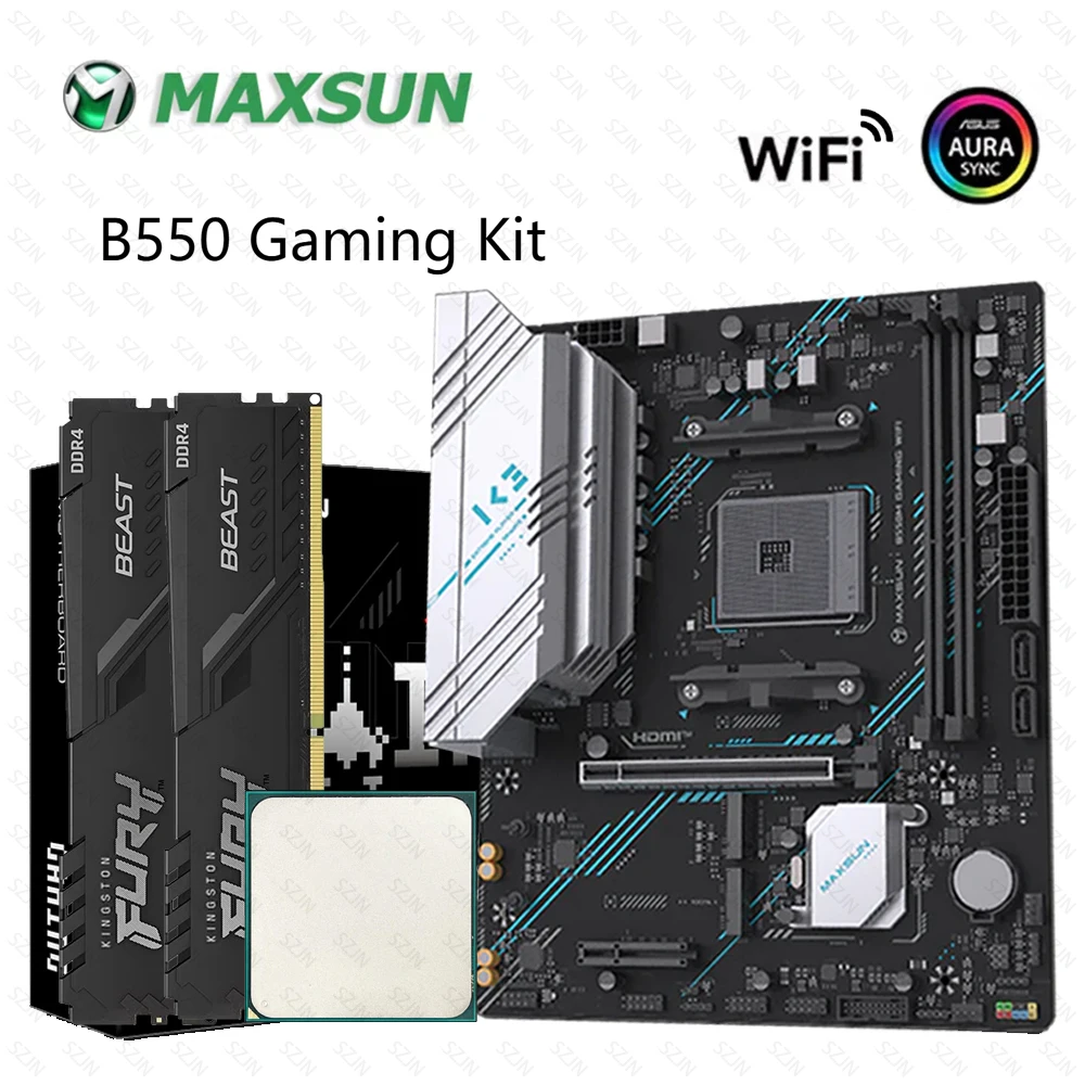 Kit de carte mère de jeu Maxsun B550 pour processeur AMD Ryzen 5000, DDR4 3200 MHz, WiFi intégré, 2x M.2 NVMe, 2x SATA3.0, AM4, PCIe 4.0 Pro