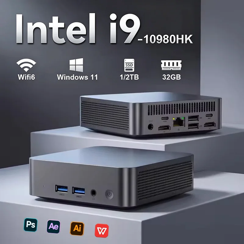 2026 Tragbarer Intel Core i9-10980HK Computer Windows 11 Pro 32GB RAM 1TB SSD Gaming-Computer Dual-Band WiFi6 Spiele-Mini-Desktop-PC