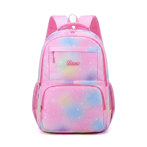 Zaino per ragazze per il ritorno a scuola, borsa in poliestere impermeabile con stampa galassia multicolore, borsa scolastica leggera e capiente con scomparti multipli per la scuola elementare, viaggi