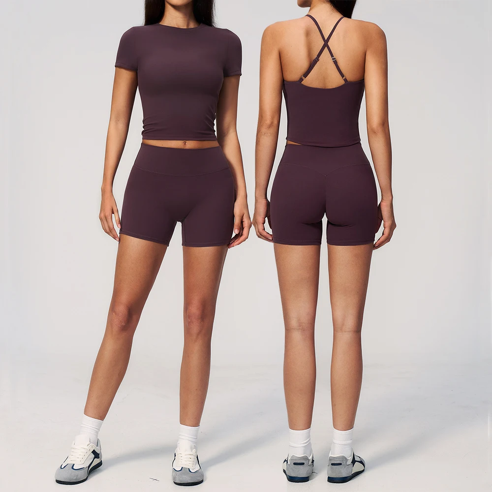 Ensemble de sport 2 pièces pour femme, ensemble de yoga à manches courtes, ensemble de fitness, tenue de sport, short de course, tenue de gym, vêtements de sport
