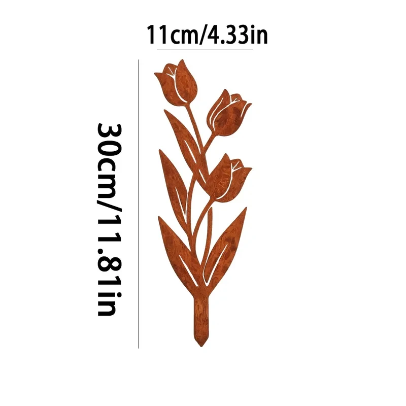 1 piquet décoratif de jardin en fer forgé, piquet de jardin en forme de tulipe, style vintage, s'intègre naturellement à l'environnement du jardin, 1 pièce