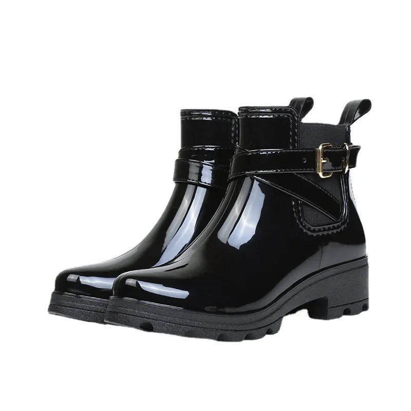 Regenstiefel Damen Leder Pu Ankle Bootie Wasserdichte Gummi Wanderschuhe Mädchen Mode Damen Winterschuhe für regnerische Tage im Freien