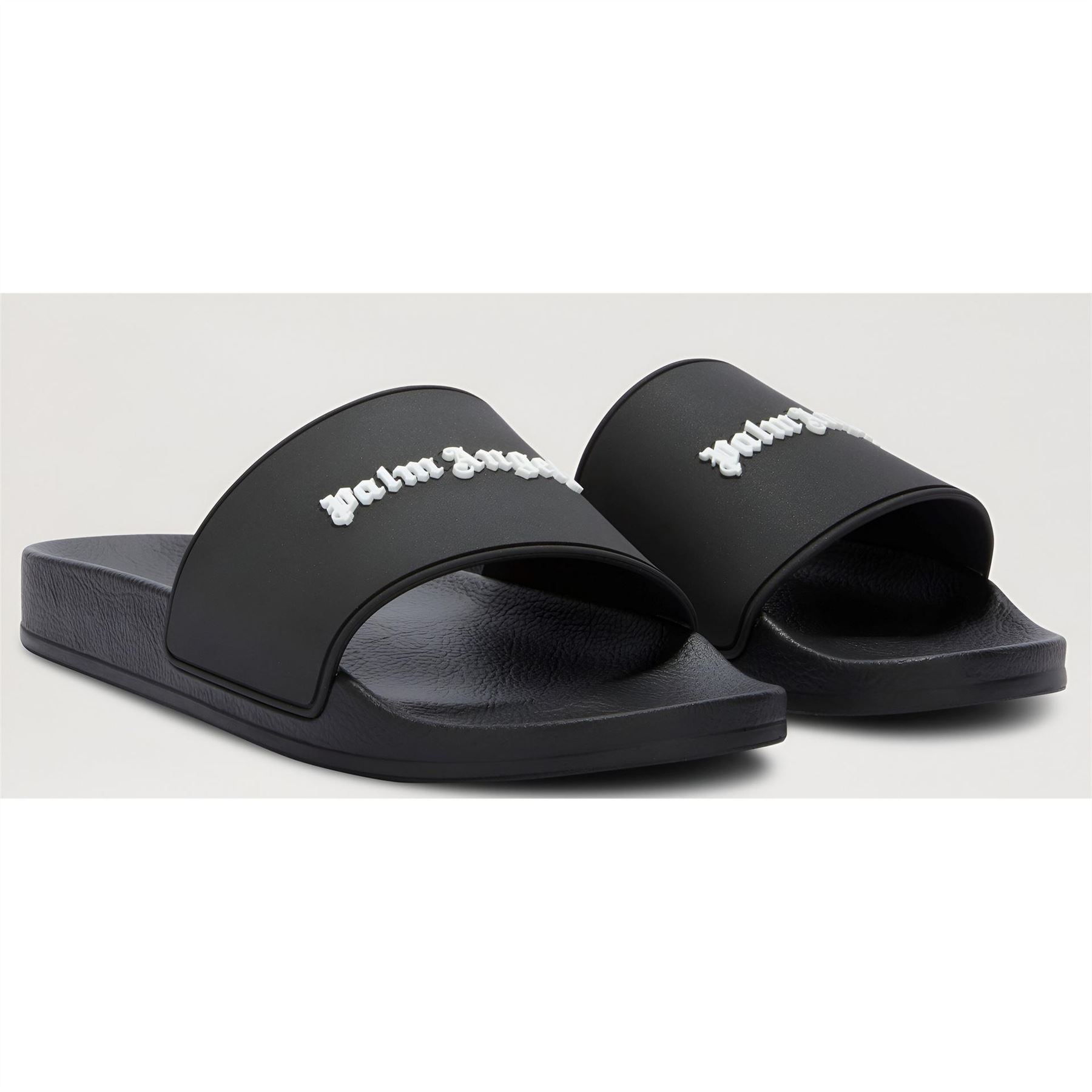Palm Angels Mens Classic Logo Pool Sliders in Black White - Size UK 8 | Palm Angels Sale | Discount Designer Brands