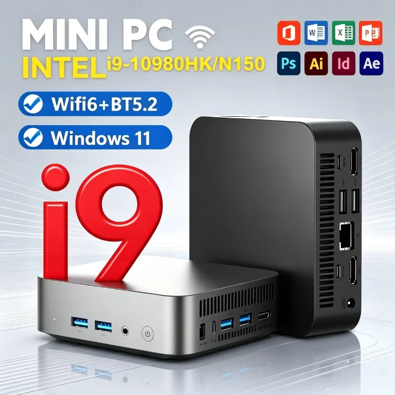 2026 Intel Core i9 10980HK/N150 Mini PC 16GB RAM 1TB SSD WiFi 6 BT5.2 Windows 11 4K Portable Gaming Desktop Computer