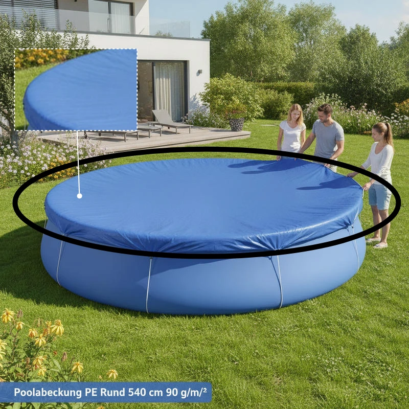 Couverture de piscine ronde 540 cm en PE 90 g/m², imperméable, anti-poussière, protection robuste pour piscines hors sol de jardin, couverture de piscine, couverture de piscine ronde, couverture de
