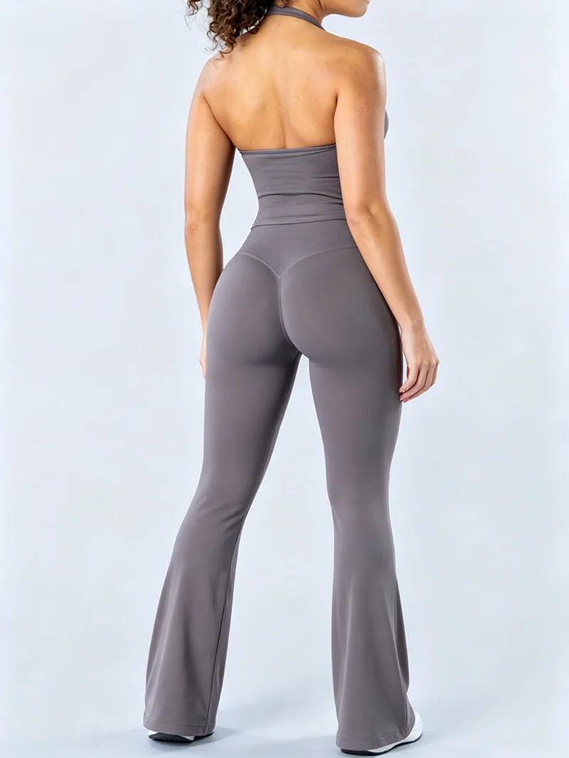 Ensemble de sport HISTELLO 2 pièces pour femme, leggings évasés sans coutures, haut de sport à col licou, ensemble dos nu pour entraînement, fitness et vêtements de sport