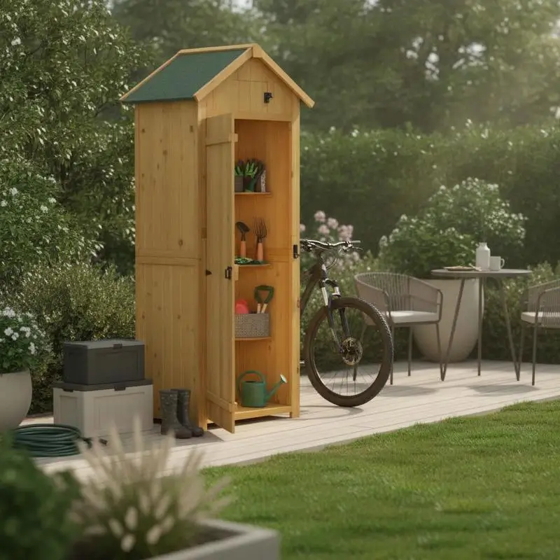 Abri de jardin en bois, abri à outils résistant aux intempéries 77x54.2x179cm, maison de jardin avec porte, toit en pente, armoire à outils avec étagères, abri de jardin pour jardin, terrasse,