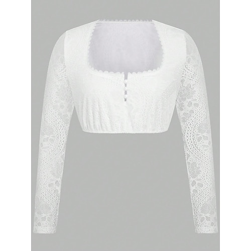 Oktoberfest Blouse Dirndl Dentelle Pantacourt Décolleté balconnet Manches longues Femme de ménage Bavarois Alpin Patrimoine Prairies Femmes Carnaval Fête de la Bière Tissu de style traditionnel