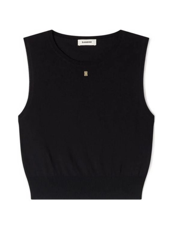 Sleeveless Round-Neck Tank Top - Black - Sandro Tops