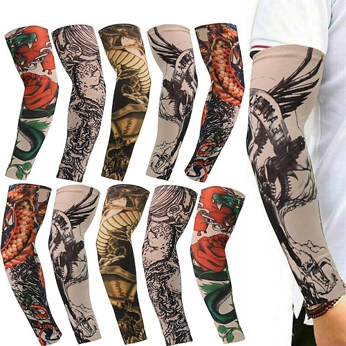 10 Stück Tattoo-Armstulpen aus Eisseide, atmungsaktive Sonnenschutz-Tattoo-Ärmel für Laufen, Angeln und Radfahren, optimale Kühlfunktion für Outdoor-Aktivitäten