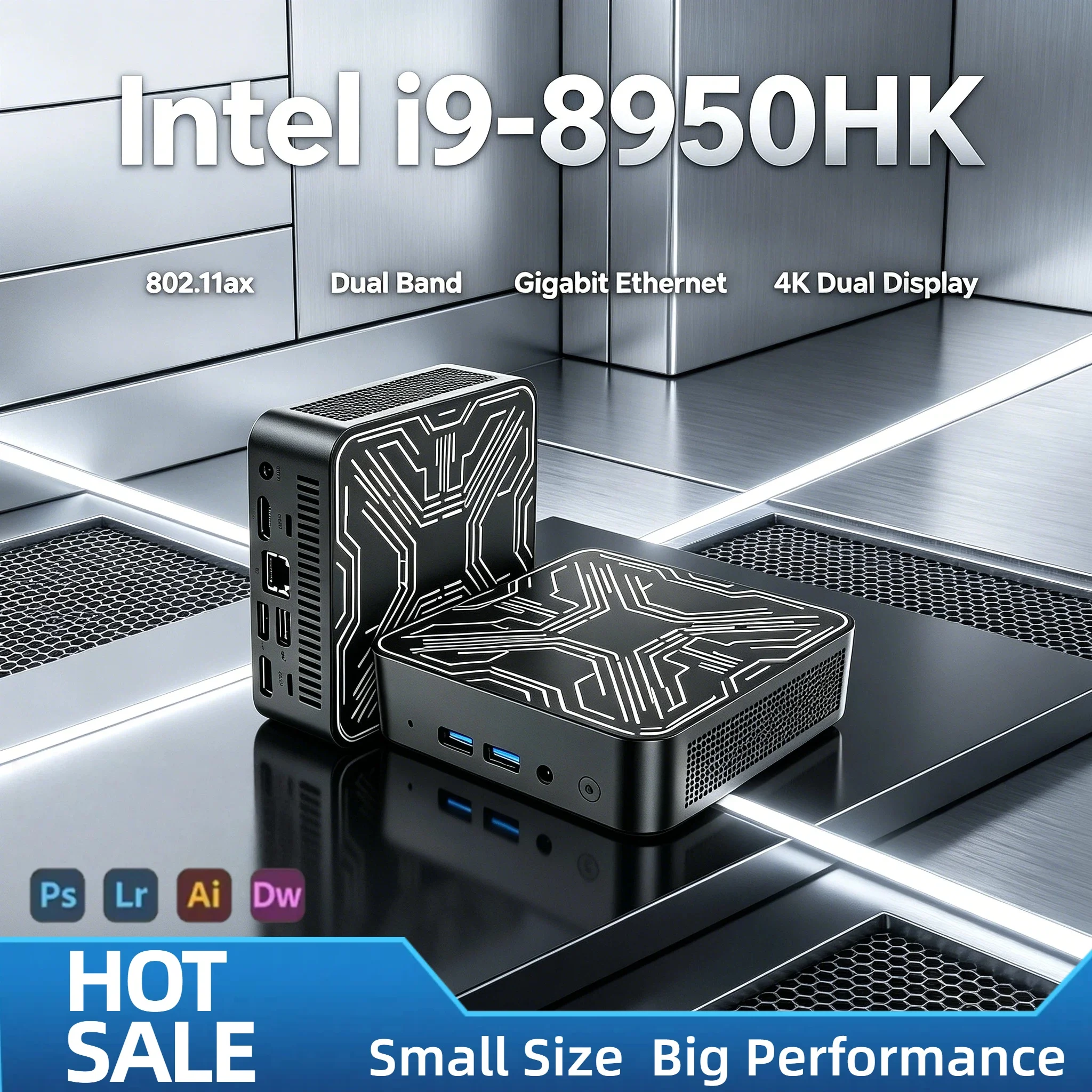 2026 Intel Core i9 8950HK 1TB Mini PC 16GB DDR4 M2 NVMe SSD Triple 4K WiFi6 Silent Cooling Office Home Desktop Computer