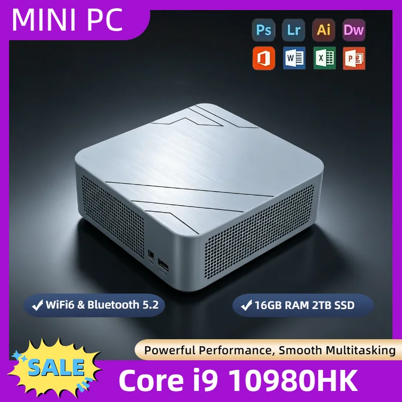i9-10980HK Mini PC 32GB 2TB NVMe SSD Triple 4K Display Desktop Computer WiFi6 High Performance Office Home Small Gaming PC