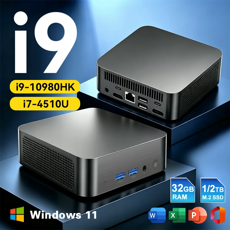 Windows 11 Pro Mini Pc Intel I9 10980HK I7 4510U Mini PC Computer 16GB 32GB RAM 1TB SSD Gaming PC Wifi 6 BT5.2 Mini PC Desktop