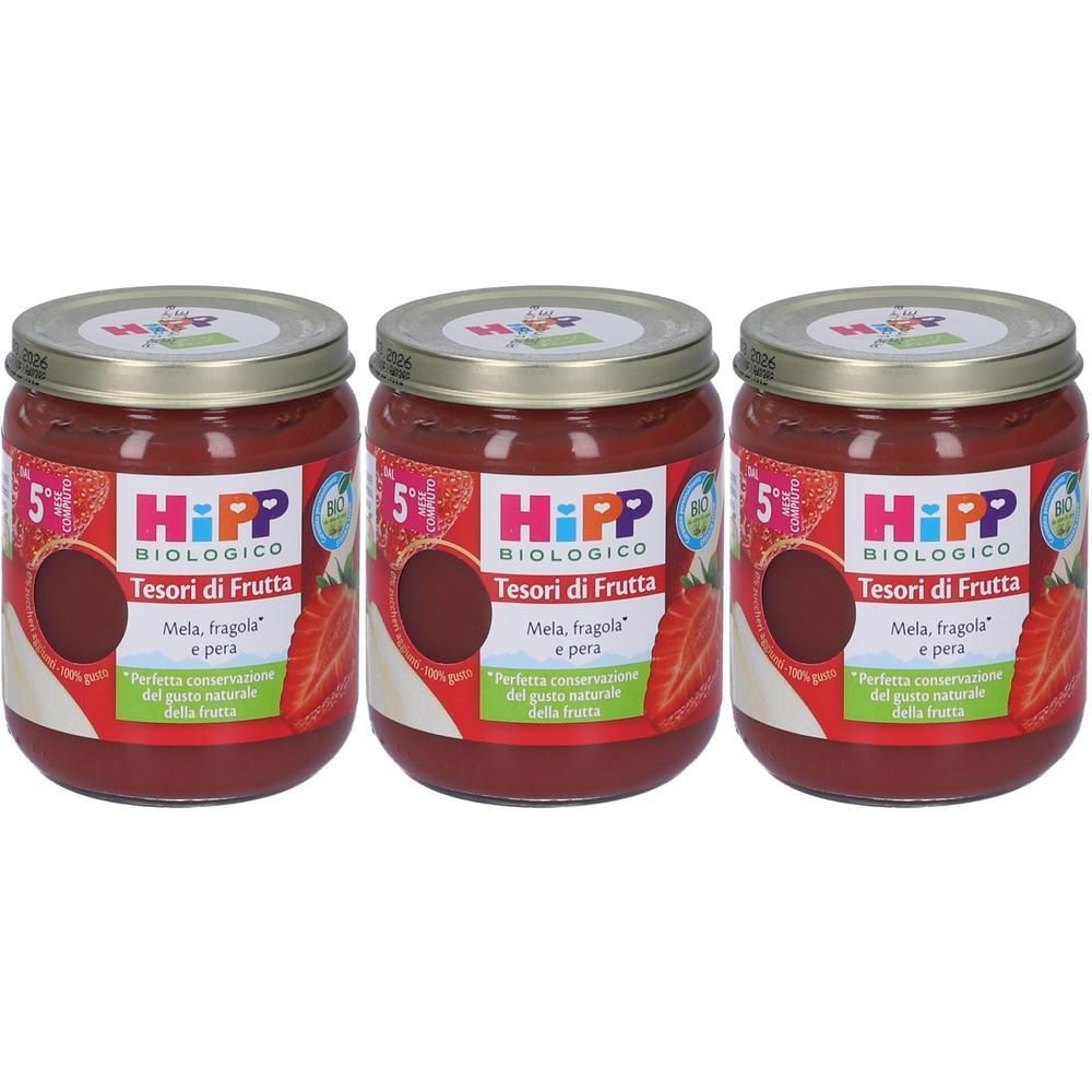 HiPP Tesori Di Frutta Omogenizzato Mela Fragola e Pera 3x160 g