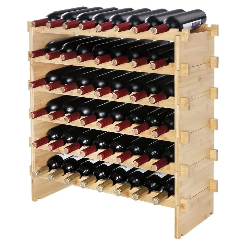 Casier à vin pour 48 bouteilles, casier à bouteilles en bambou avec 6 compartiments, casier à vin vintage en métal empilable pour cave, bar, entrepôt, etc. Porte-bouteilles, casier à vin, capacité de