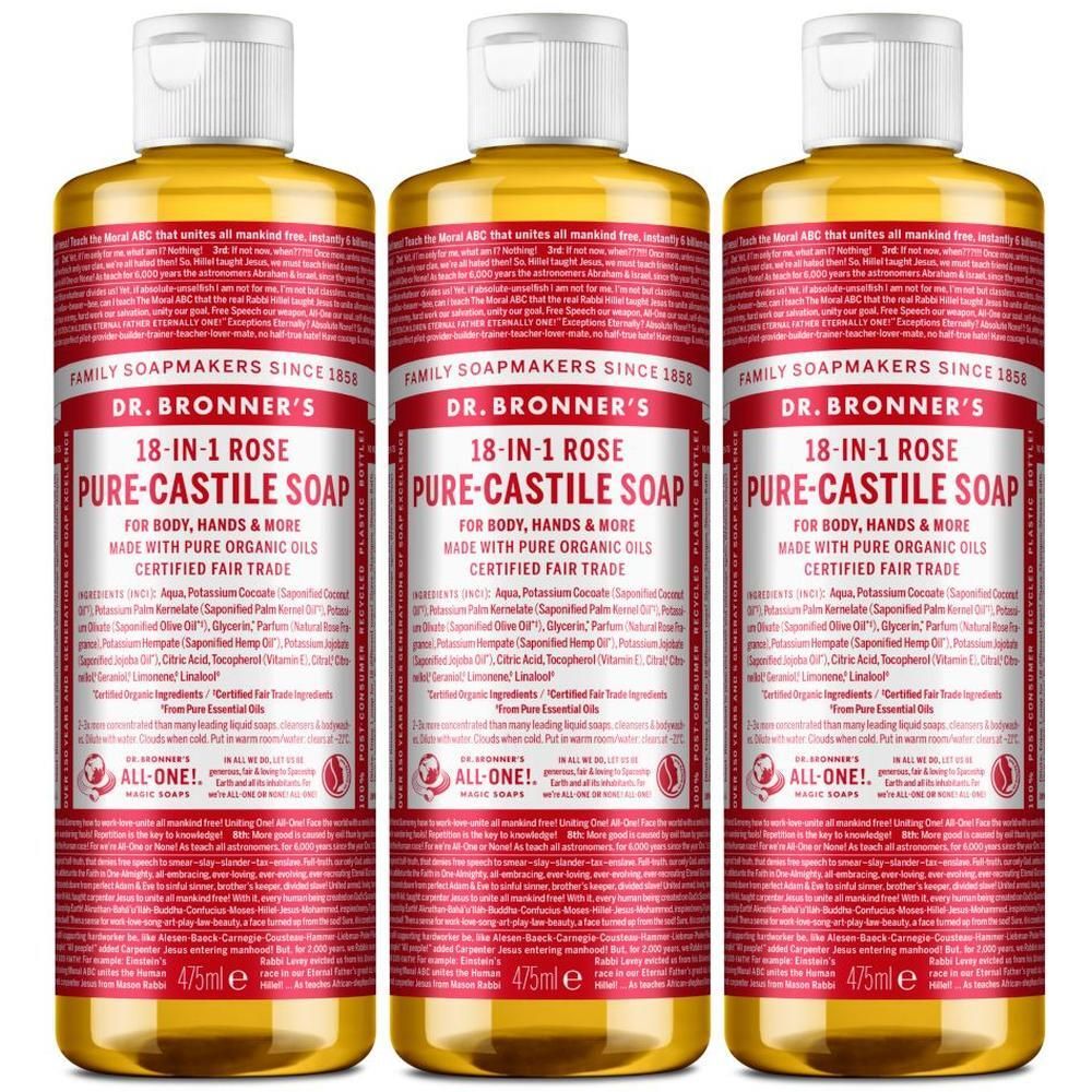 Dr. Bronner's Sapone Liquido Bio 18 in 1 Rose 3x475 ml