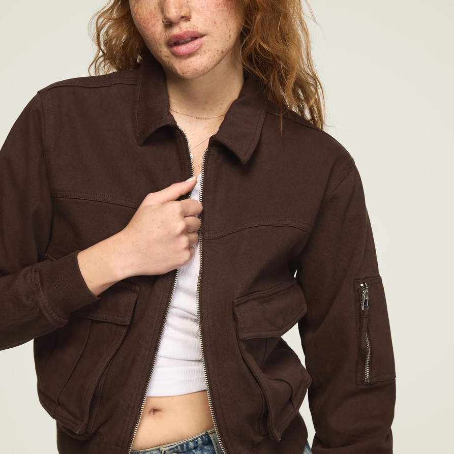Lucky Brand Lucky Legend Bomber Jacket - Women's Clothing Outerwear Jackets Coats in Chocolate Factory Wash, Size XS